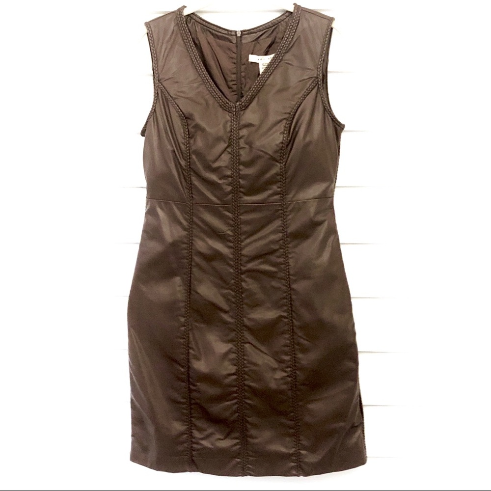 Max Studio Mocha Mousse Faux Leather Sleeveless Bodycon Dress with Braid Detail